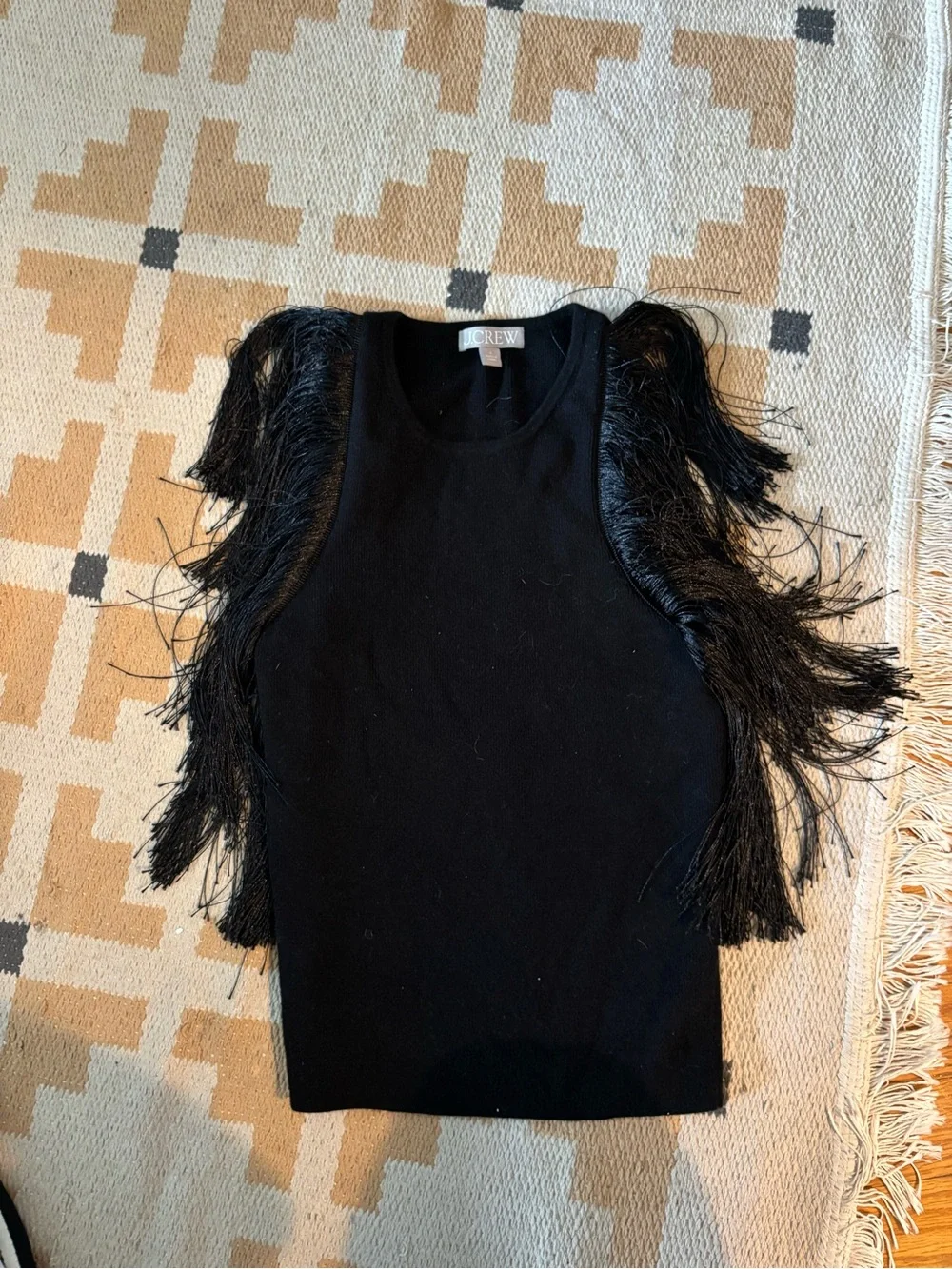 J. Crew Black Fringe-Trim cashmere tank